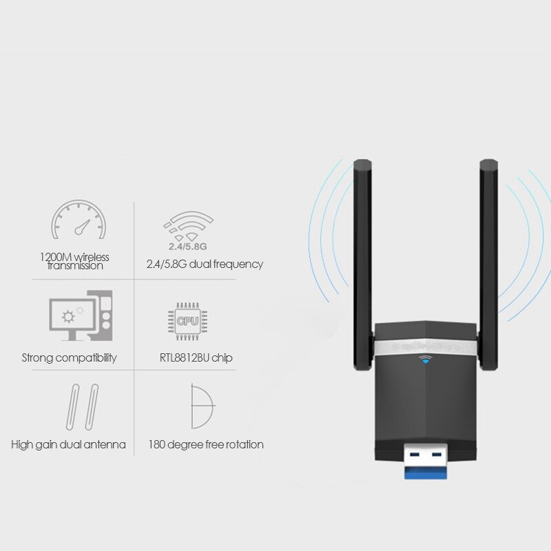 USB3.0 1200Mbps Wifi Adapter Dual Band 2.4-5.8GHz 802.11Ac RTL8812BU Wifi Antenna Dongle Network Card for Laptop Desktop