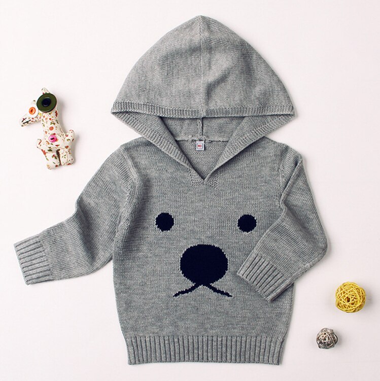 Autumn Baby Winter Children's Knit Sweaters Baby Bear Hooded Cartoon Sweater Clothing For Girls Kids Clothing: BE350 gray / 18M