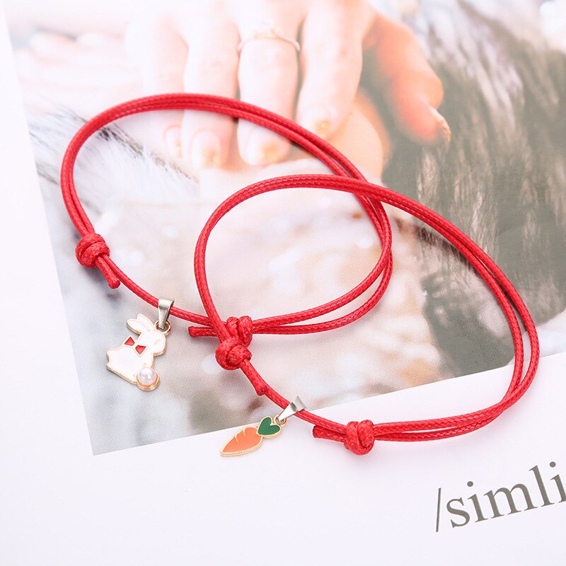 Paar Armband Voor Vrouwen En Mannen Leuke Konijn Wortel Charm Vriendschap Armbanden Unisex Touw Ketting Mode-sieraden: red