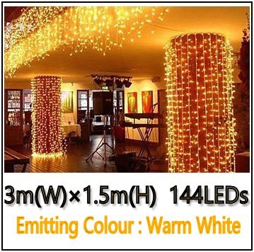 3*3m 300 leds led gordijn lichtslinger led kerst slinger feest patio raam decoratie kerstverlichting bruiloft verlichting  eu 220v: 144 leds warm wit / Eu 220-240v stekkers