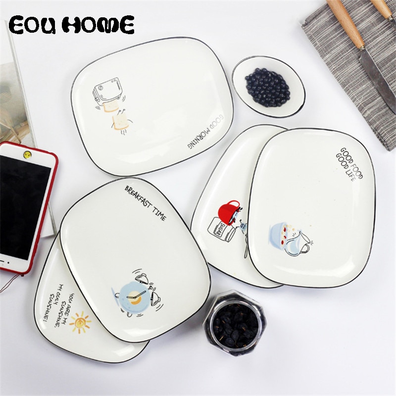 1Pce Nordic Stijl Keramische Borden Unieke Fruit Salade Cake Dessertbord Creatieve Westerse Brief Schotel Ontbijt Plaat