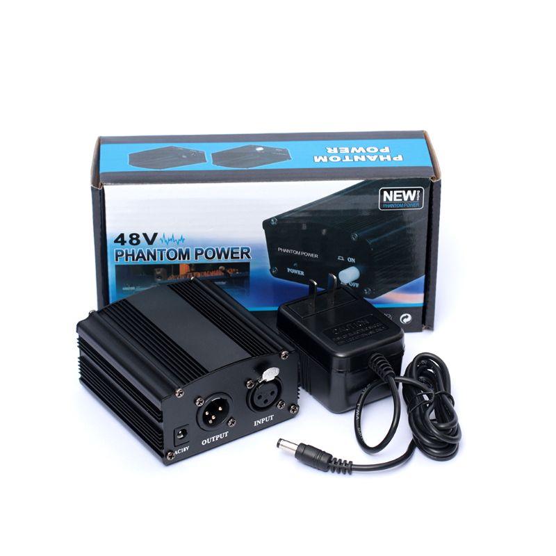 48V Phantom Power Supply with Adapter AU US EU Plug for Condenser Karaoke Mic: Blue
