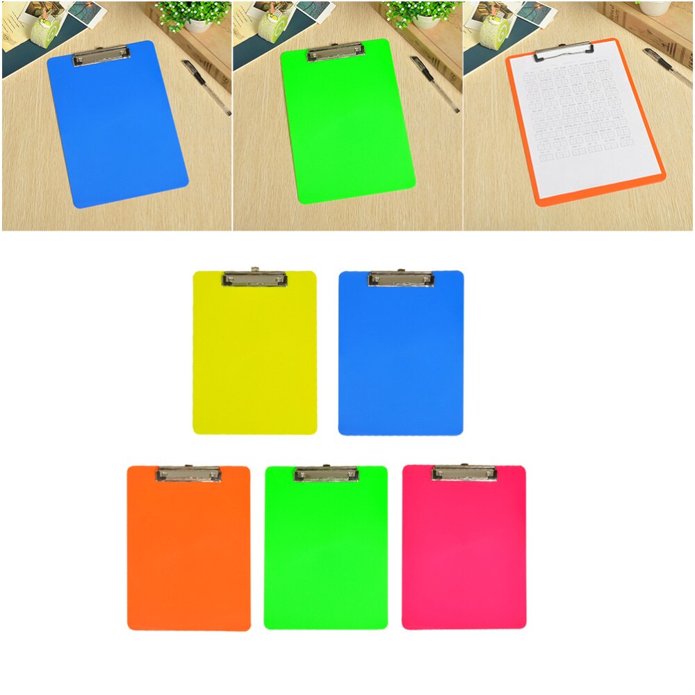 5pcs Clipboard Durable Colorful A4 Plastic Clip Board Paper Clipboard File Binder Holder for Office Home School