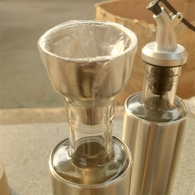 3 in 1 olivolja vinäger flaska rostfri behållare dispenser droppfri dubbla piper cruet flaska med tratt och munstycke