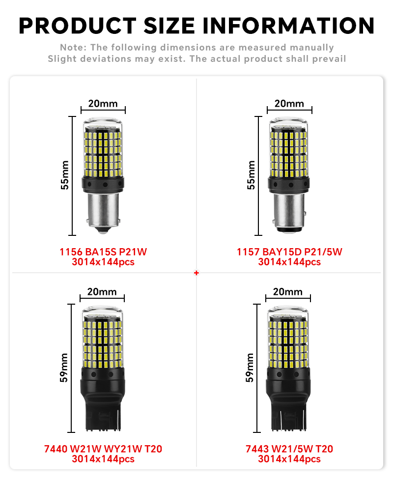 YiRui 2 uds 12-48V nuevas bombillas LED 144smd lámpara luz de señal de giro inverso BA15S P21W BAU15S PY21W 7440 W21W P21/5W 1157 BAY15D
