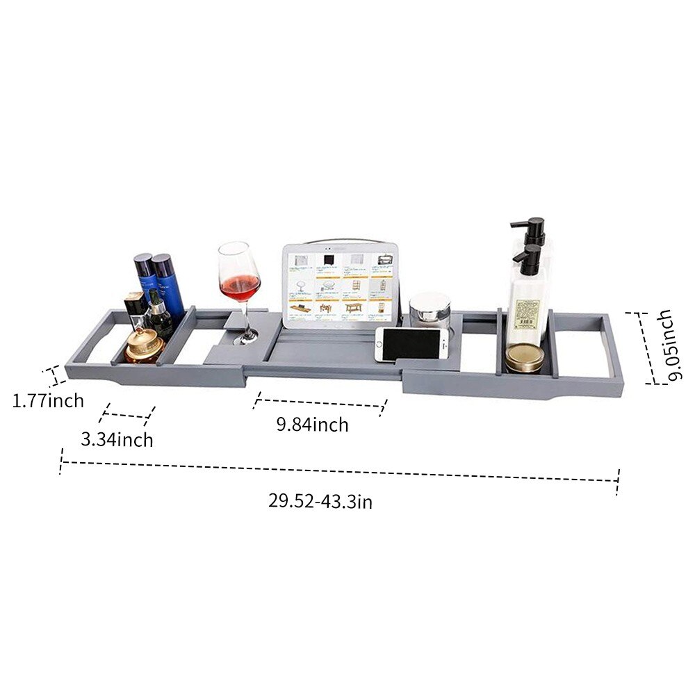 Tray Bamboo Spa Bathtub Caddy Organizer Book Wine Holder Nonslip Bottom Extendable Sides Bathtub Caddy