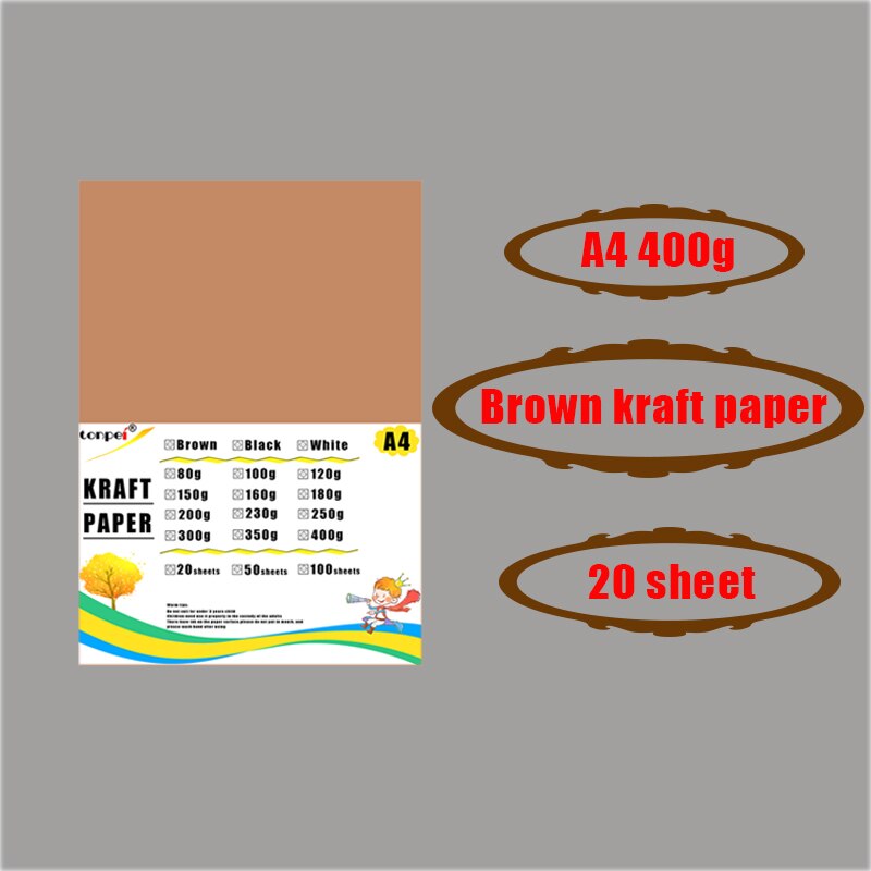 A4 Brown kraft paper Cardstock Paperboard Handmade DIY Package Watercolor Painting Origami crafts 20 50 sheets pack 80 200 300 g: 400g 20pcs