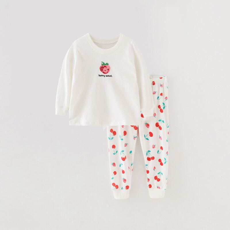 Little maven tyttöjen yöasut mansikka kirjonta pyjamat lapsille syksy lasten yöpuvut puuvilla lasten pyjamat lämmin