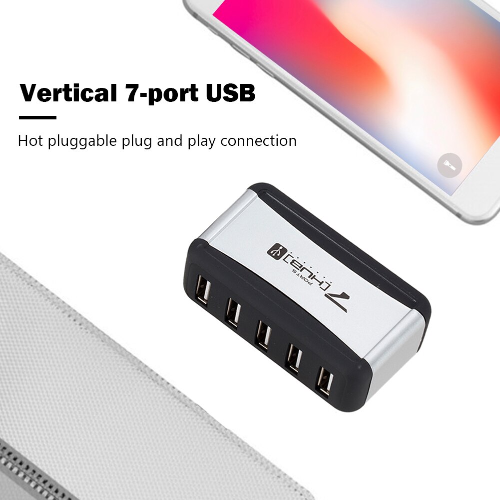 Verticale usb-hub met meerdere 7- poorts usb 2.0- splitters en stroomadapter, 480 mbps usb 2.0- hub voor pc, computeraccessoires, eu/us-stekker