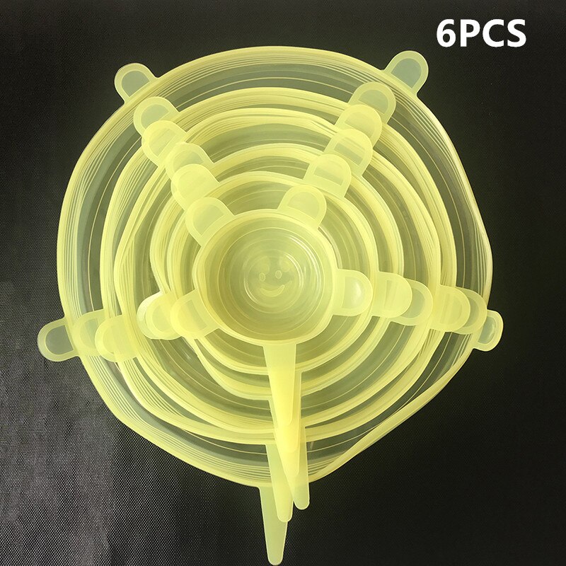 6 pièces/ensemble couvercle en Silicone alimentaire couvercles en Silicone universels, pour ustensiles de cuisine bol réutilisable couvercles extensibles accessoires de cuisine couvercle de bol: 6PcsYellow