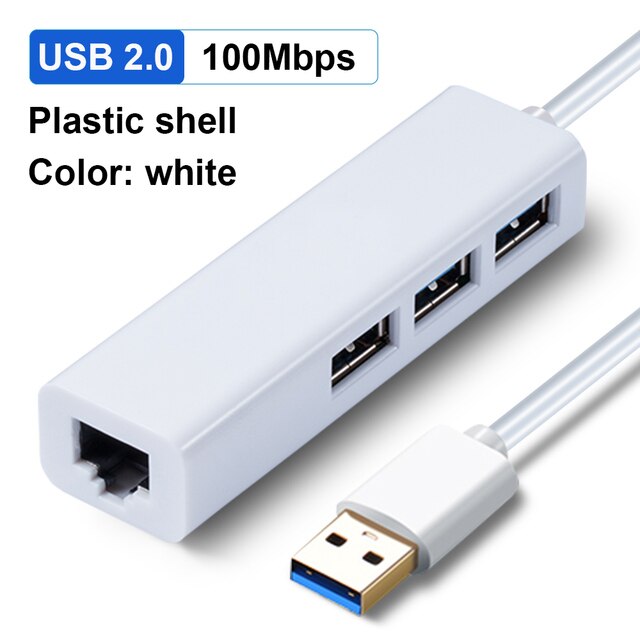 USB tipo C a RJ45 100/1000M, USB3.0 2,0, red externa extendida, concentrador USB C para STB TV Box, ordenador portátil y Macbook: usb 100M 2.0 white