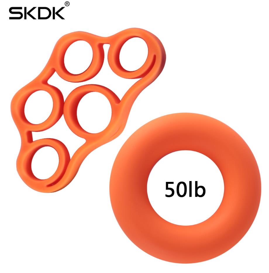 SKDK 1Set Silicone Hand Gripping Ring Finger Strength Trainer Exerciser Workout Gym Fitness Finger Expand Gripper: Orange