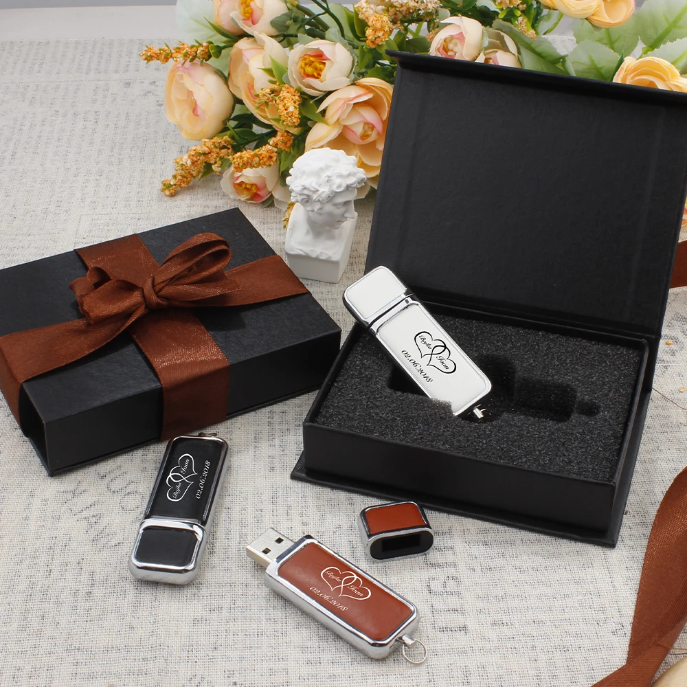 Unidad Flash USB 3,0 de cuero de alta velocidad, 128GB, 64GB, logotipo impreso personalizado gratis, memoria Flash, caja de de cumpleaños, 10 Uds.