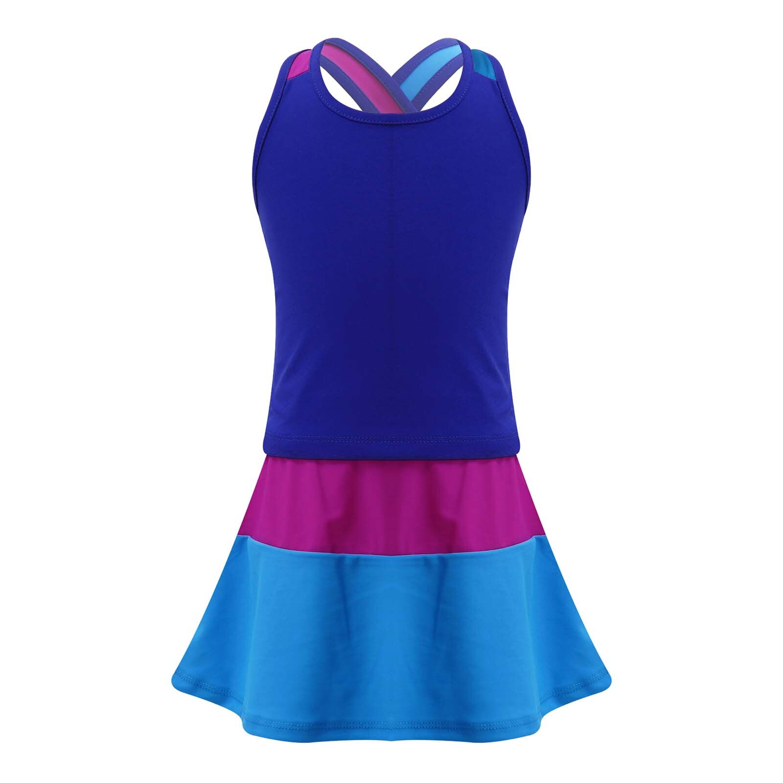 Kids Girls Summer Suit Sportswear 2 Piece Sport Vest and Skirt with Shorts Badminton Tennis Set Gymnastics Workout Sport Outfits