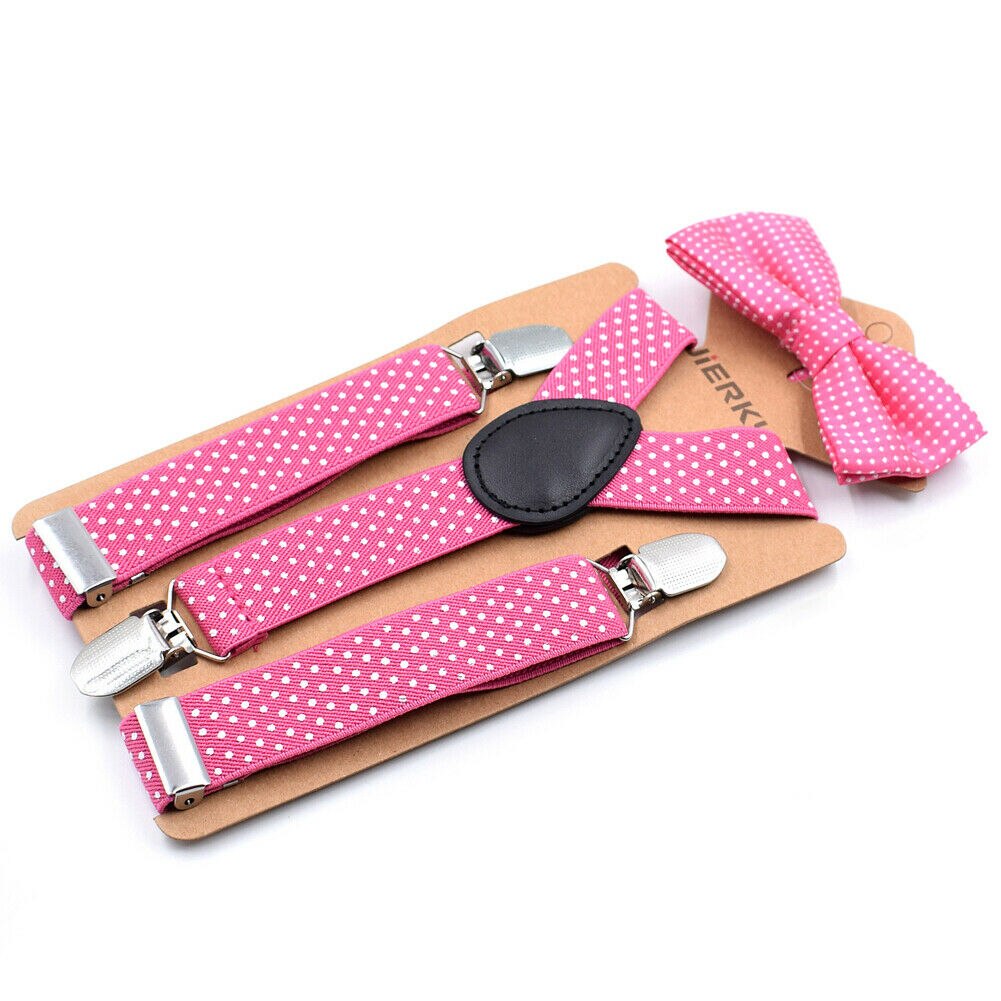 Kids Baby Boy Meisjes Jarretel en Vlinderdas Sets Kinderen Formele Party Bow Tie + Jarretel Polka Dot 2 Stuks combo Set Lot: Rose Rood
