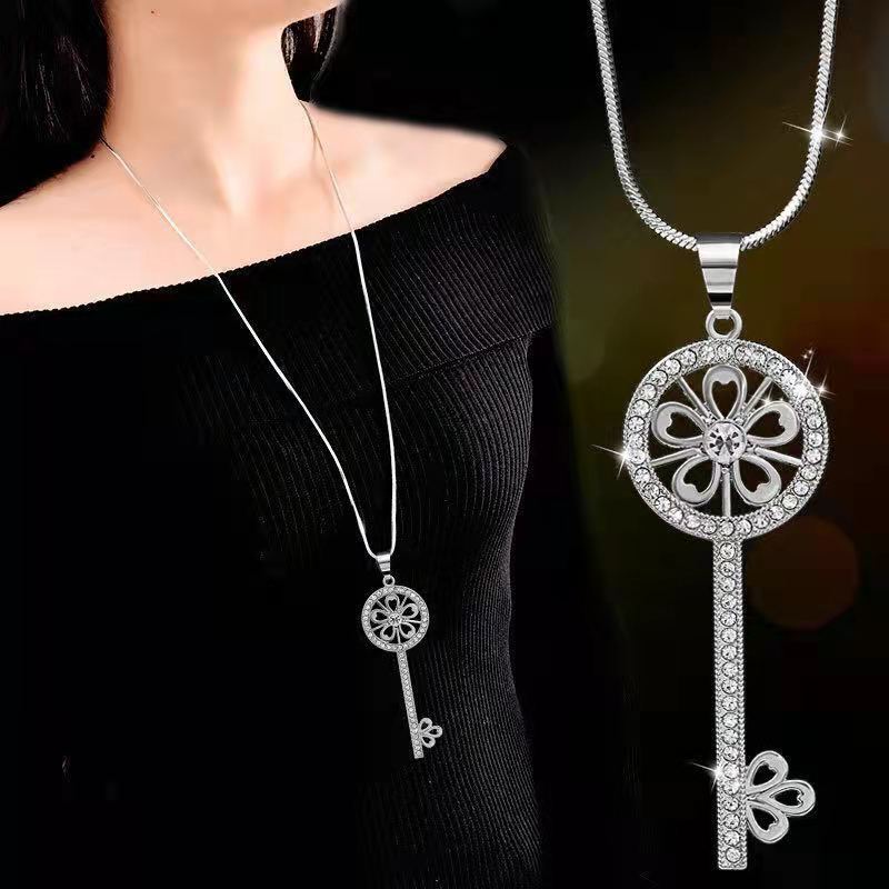 Lange halskæder og vedhæng geometrisk krystal statement halskæde til kvinder collier femme perle choker smykker: Forsølvede