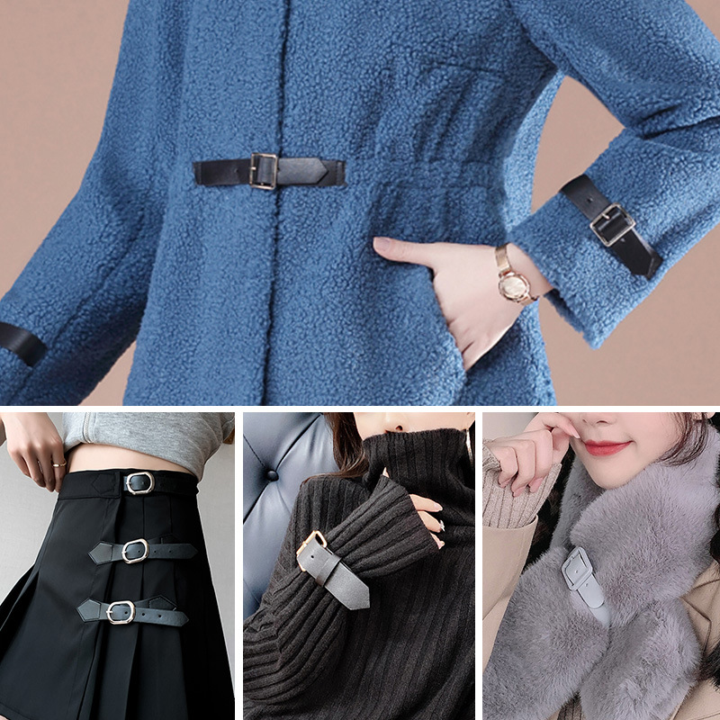 Hebilla doble de cuero y Metal de para mujer, abrigo, cortavientos, cinturón, botón, ganchos, Pin, accesorios