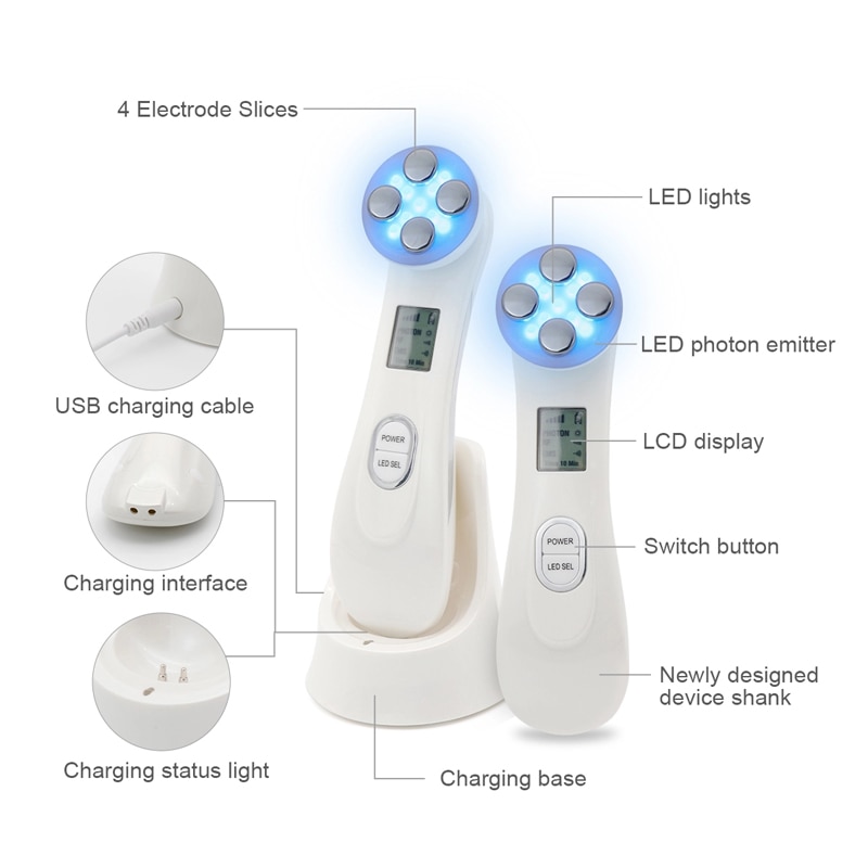 RF Radio Frequency Thermage Face Lifting device 5 in 1 LED Photon Galvanic Spa EMS Mesotherapy Electroporation Facial Massager