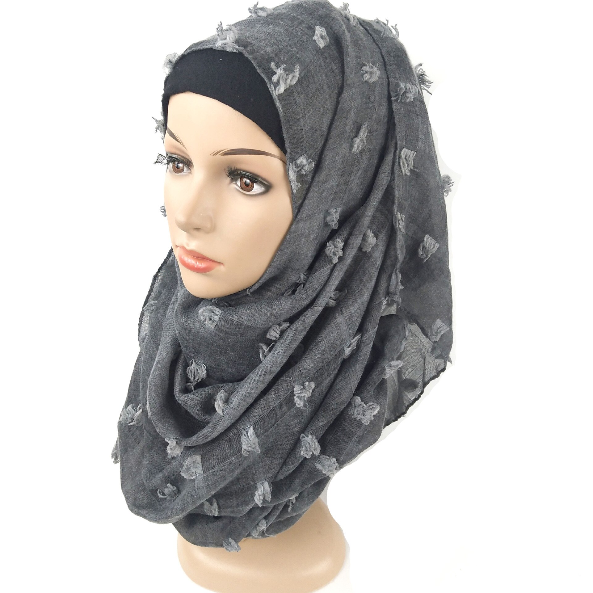 Baumwolle binden-färben Jacquard Ball Muslimischen Hijabs Kopftuch Arabischen Frauen schlicht Schals wickelt Malaysia Lange Schal Islamischen Hijab 180x90cm: 9