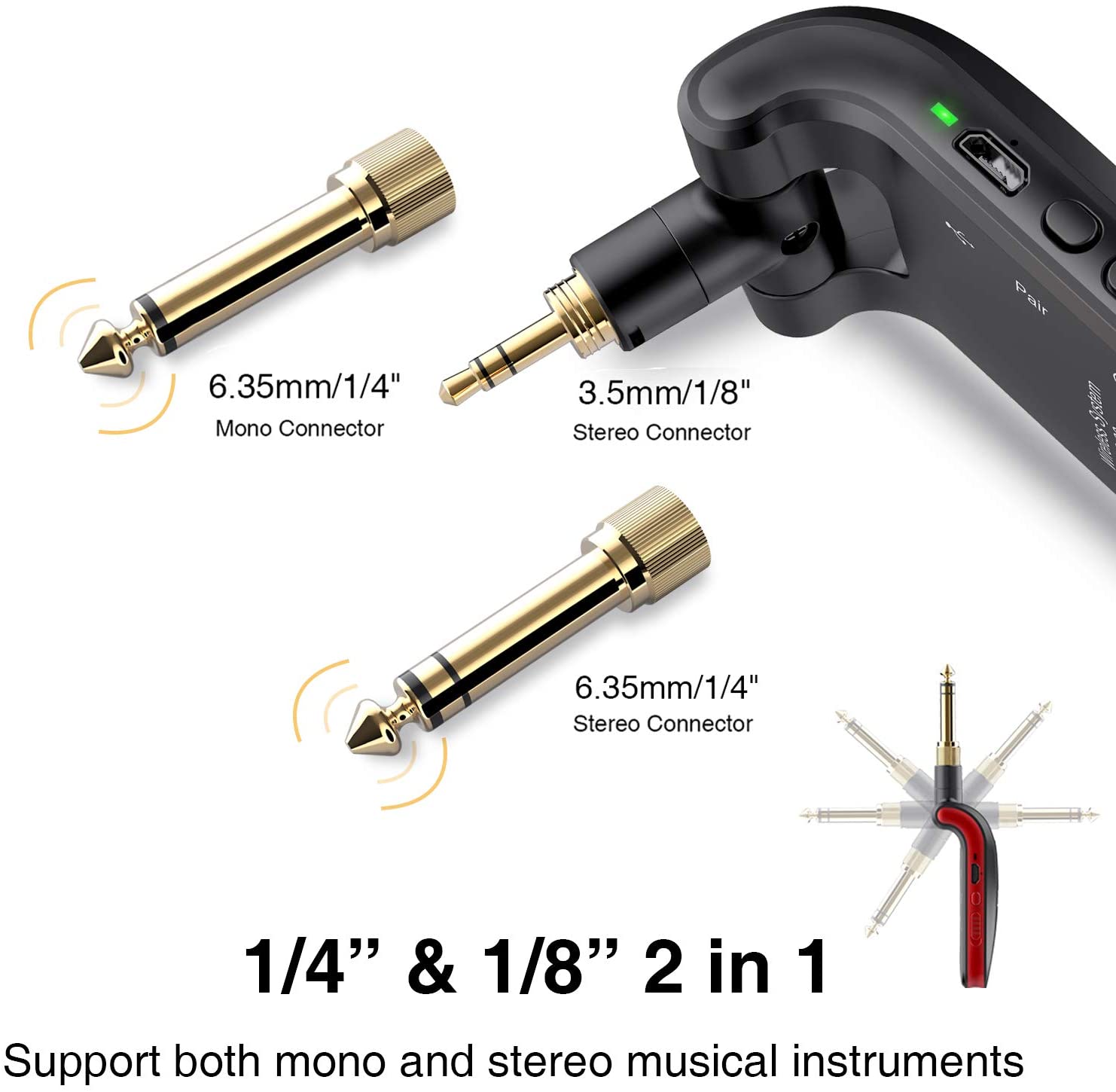Lekato trasmettitore per chitarra senza fili Ws-60 ricevitore senza fili per chitarra 2.4Ghz strumenti musicali elettrici 2 in 1 colonna vertebrale 6 canali