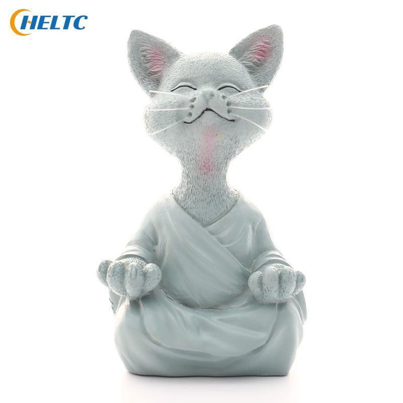 1Pc Grillige Zwarte Boeddha Sphynx Kat Beeldje Meditatie Yoga Collectible Gelukkig Kat Huis Tuin Decor Tuin Ornament Sculptuur