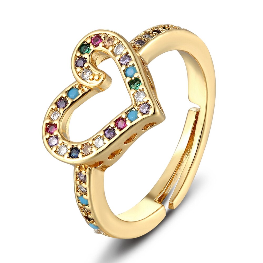 6 Styles Heart Shaped Rings For Women Gold Color Adjustable Ring Best Party Wedding Anniversary Jewelry