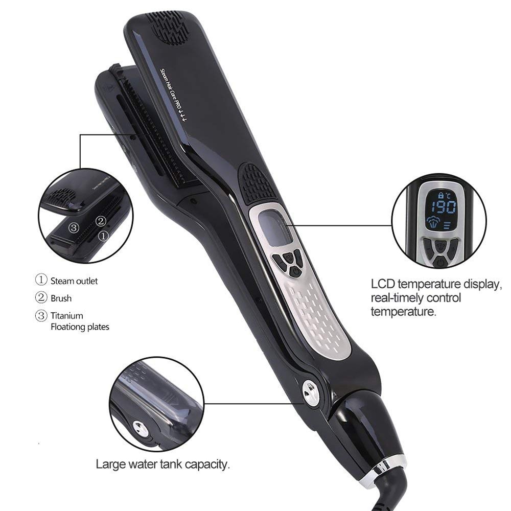 Steam Hair Straightener Steam Pod Flat Iron Hair Straightening Brush Ceramic Tourmaline Anti-Scald Comb LCD Display straightner