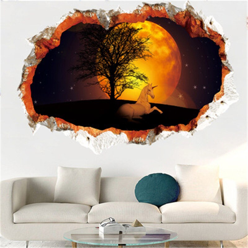 3D White Unicorn Wall Stickers For Kids Rooms Living Room Vinly Wall Decals Baby Bedroom Decorative Stickers Muursticker: Transparent