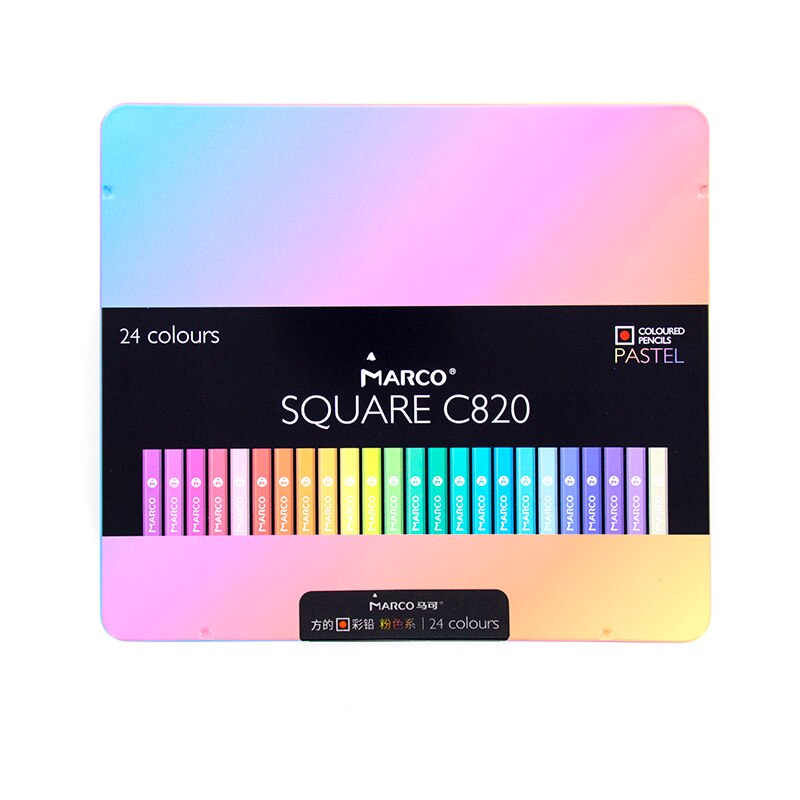 Marco 12/24 farver bløde trendy pastelfarver giftfri farveblyant farveblyanter sæt til farvning af skolekunstartikler: 24 farver jernæske