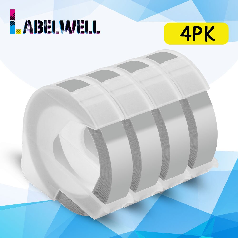 Labelwell 4PK Multicolors 3D tłoczenie taśmy dla Dymo 3D taśmy etykietowe pcv dla Dymo 1540 1610 1880 12965 Motex E101 E-202 drukarki: 4PK Silver