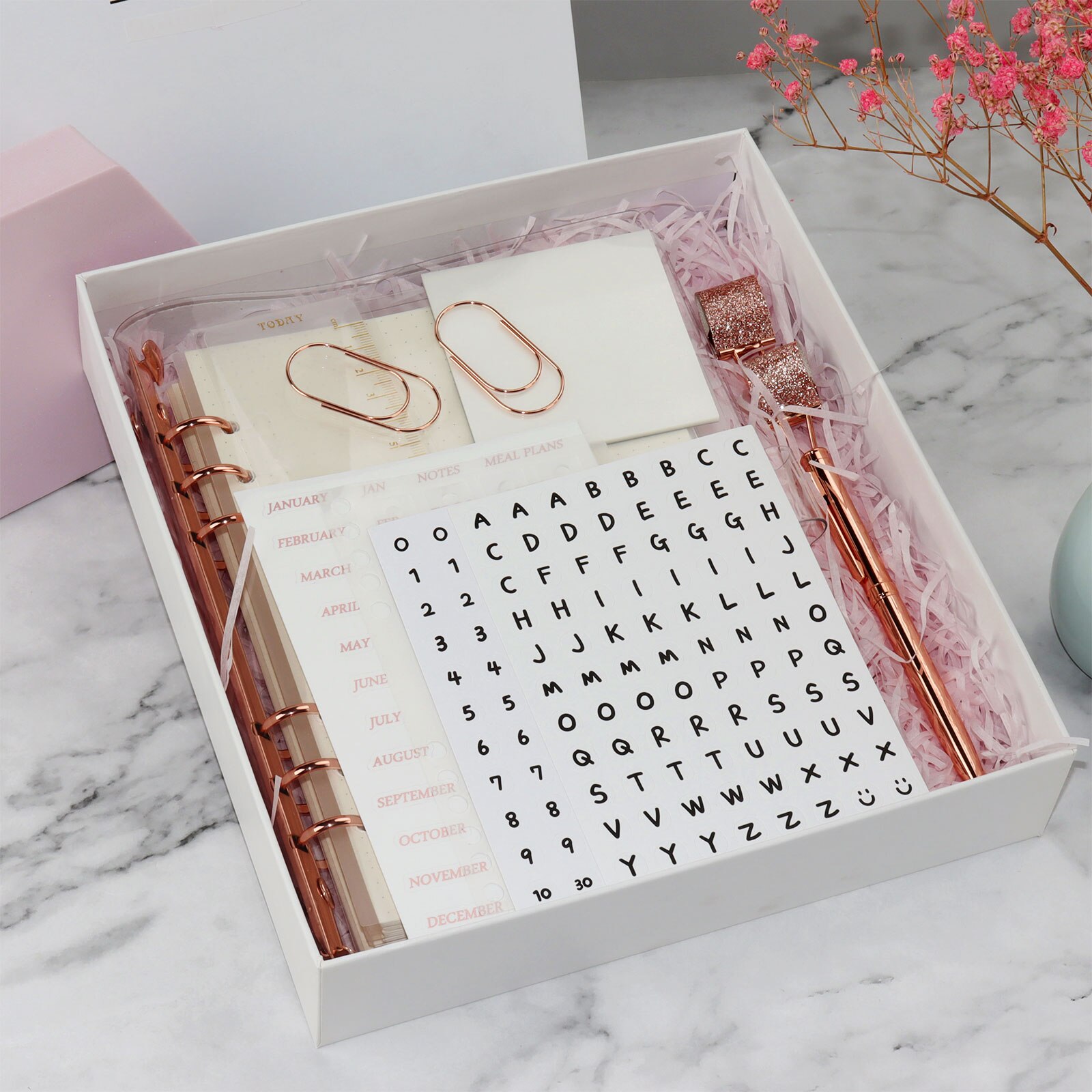 Classeur à feuilles mobiles en PVC Transparent, 6 anneaux, Clips de reliure en or Rose, grand carnet A5, ensemble de Journal planificateur