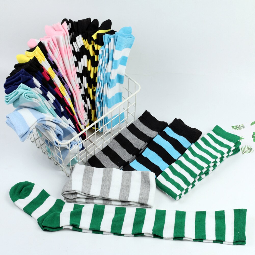 Long Stripe Printed Thigh High Striped Cotton Socks Women Christmas Color Striped Over The Knee Thigh High Stockings