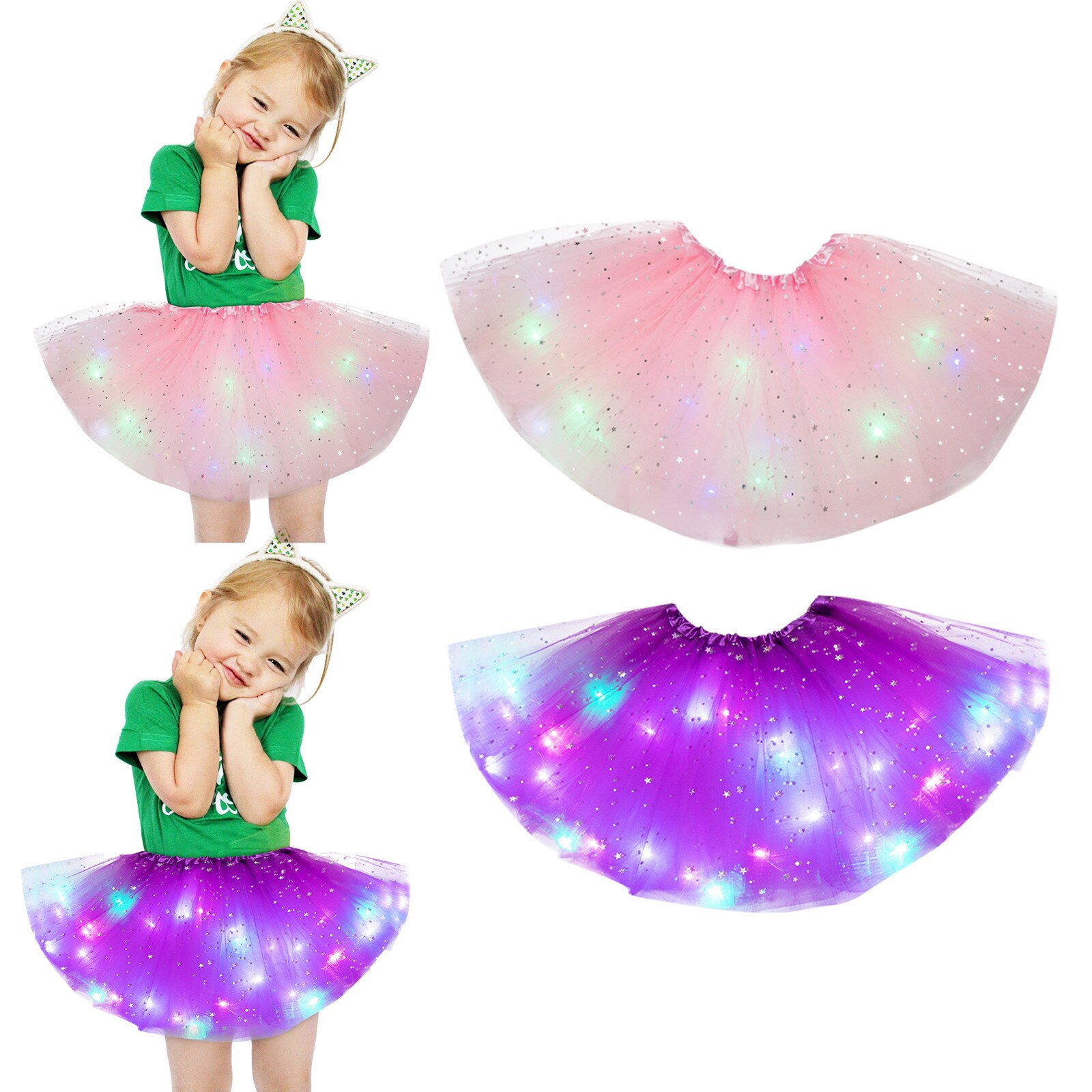 2Pcs Sequin Tutu Rok Kinderen Prinses Meisjes Rokken Baby Tutu Rok Led Light Up Pettiskirt Ballet Kinderen Rokken Baby kleding: B