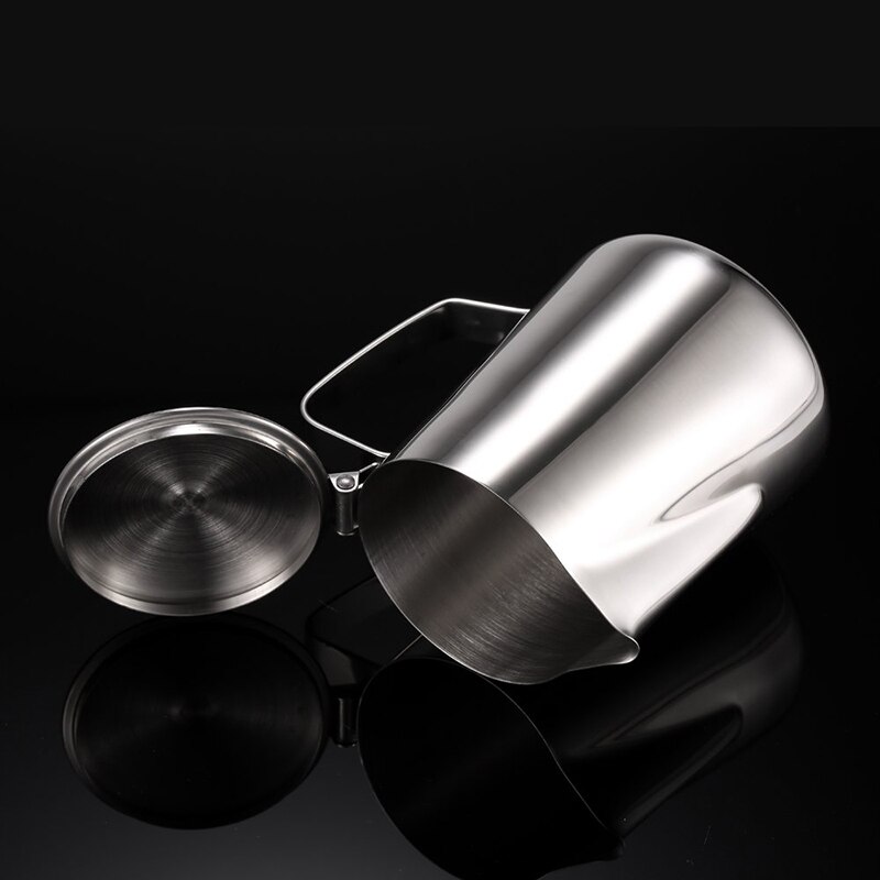 Tetera de leche de acero inoxidable, cafetera con tapa, perfecta para máquina de espresso, espuma y latte art