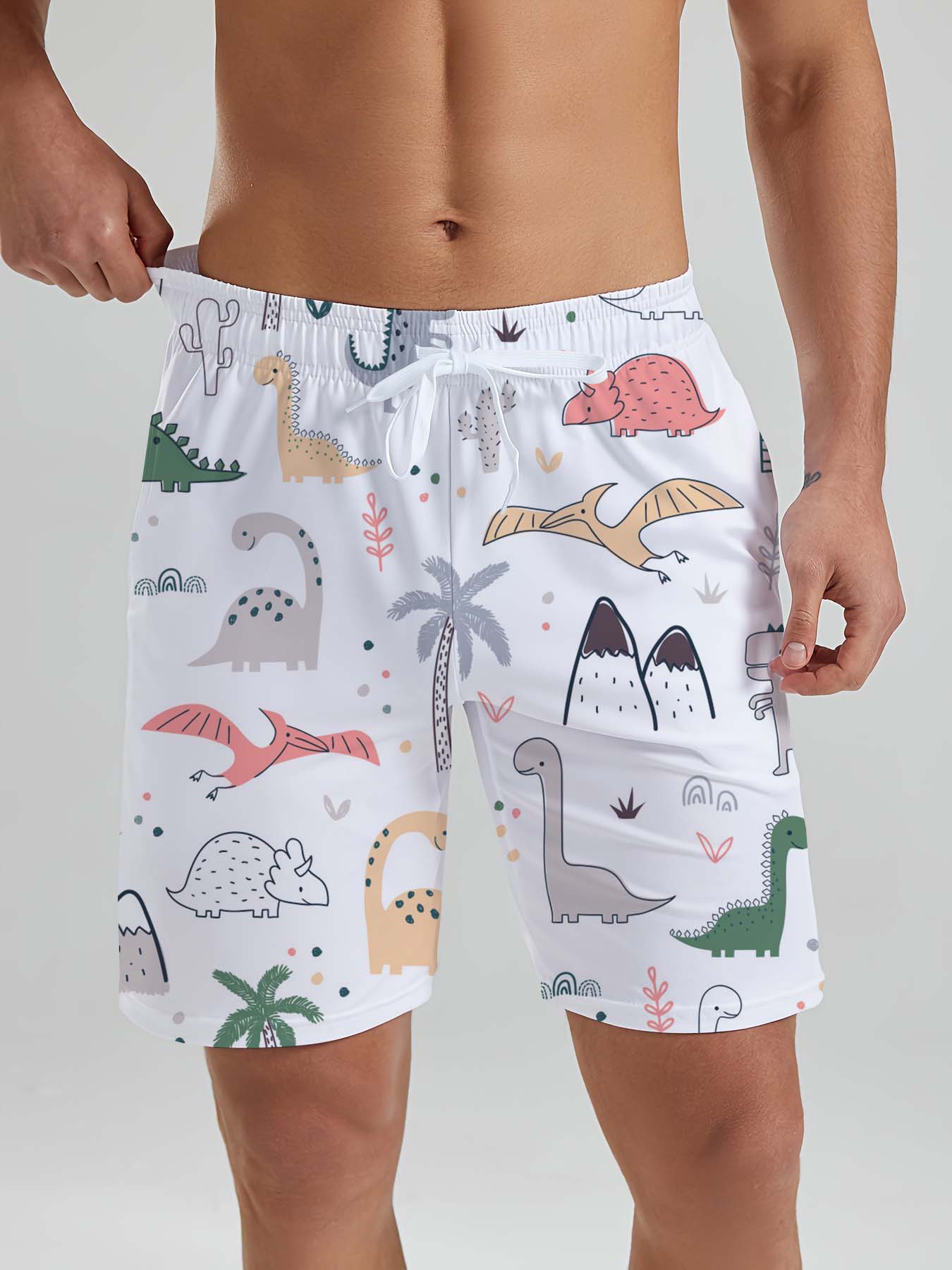 hawaii-søt dinosaurhund herreshorts med 3d trykk herreshorts sommer badebukser ferie Strand herreklær: Xxxl / Himmelblå