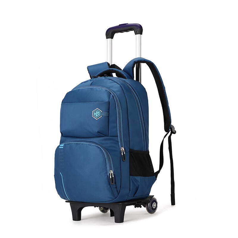 Sacs à dos d'école pour enfants, 2/6/ grandes roues, sac à dos à roulettes amovible, sacs d'école à roulettes, grande capacité, cartable bleu foncé: 2 roues bleu clair