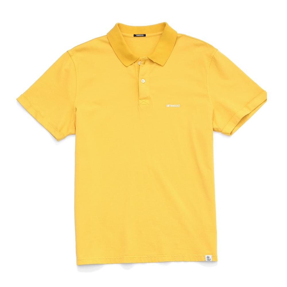 SIMWOOD 2022 summer vintage garment dyed plain cloth fabric thin polo shirts 100% cotton breathable polo shirts: yellow / XL