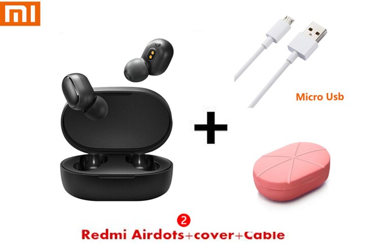 Original Xiaomi Redmi Airdots 2 TWS Earphone Wireless bluetooth 5.0 With Mic Handsfree Earbuds AI Control headset: Airdots 2 pink case