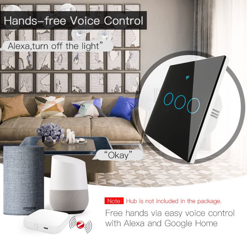 Tuya ZigBee Smart Light Switch Touch Switch With/Without Neutral Wire Two Wiring Methods AC100-240V Work With Alexa Google Home