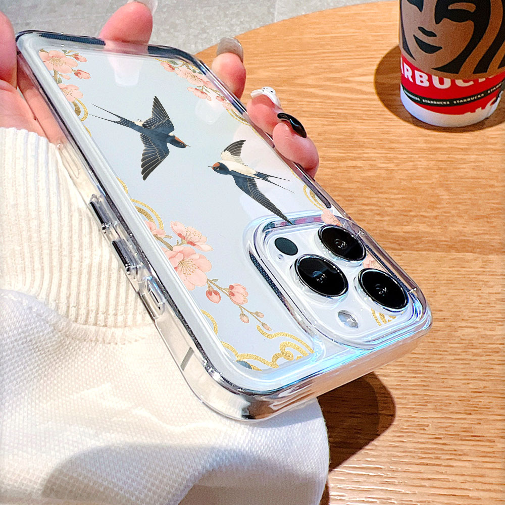 Zwaluwen en perzikbloesems transparante telefoonhoesje voor iPhone 14 15 16 13 12 11 17 Pro Max 12 13 Mini zachte hoes