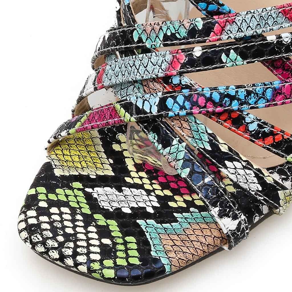 Kvinders ankelrem sandaler slangeprint firkantet hæl mode spids tå damesko 2019 nye kvinders sandaler #g4