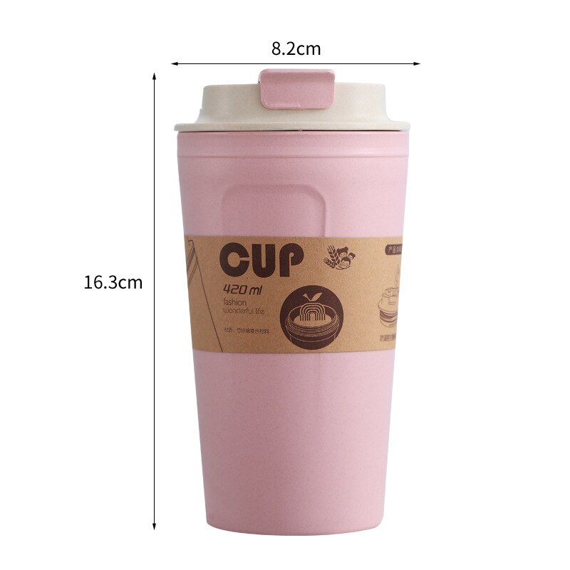 Botella de agua de fibra de bambú para viaje y oficina, taza de paja a prueba de fugas, 3 colores, gran capacidad: Rosa