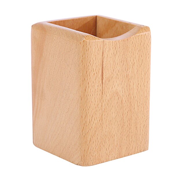 Nature Wooded Pen Holder Beech Walnut Wood Office School Desk Organizer Stationery Storage Container Box Desk Accessories: Beech Wood