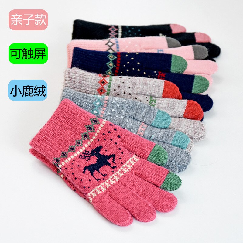 Neue kinder handschuhe in herbst und winter große kinder warme wolle gebürstet Weihnachten deer handschuhe eltern-kind handschuhe kinder