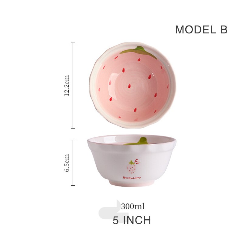 Ceramic Dinnerware Set Pink Dish Soup Spoon Noodle Plate Mug Food Bowl Girls Favor Easily Clean Home Use 1 Pcs Strawberry Style: Model B