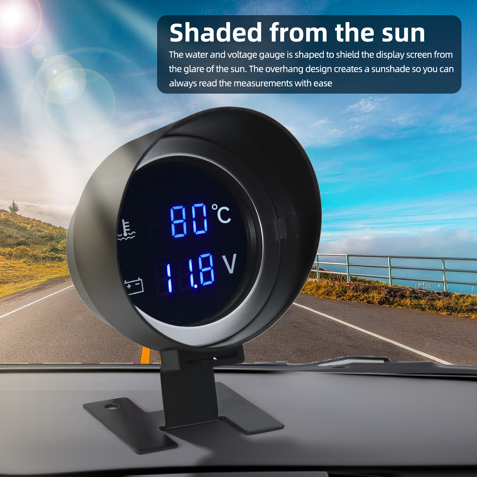 Car Water Temperature Gauge + Voltmeter With Water Temperature Sensor 2 in 1 LCD Car Digital Horizontal 12v 24v Accessories
