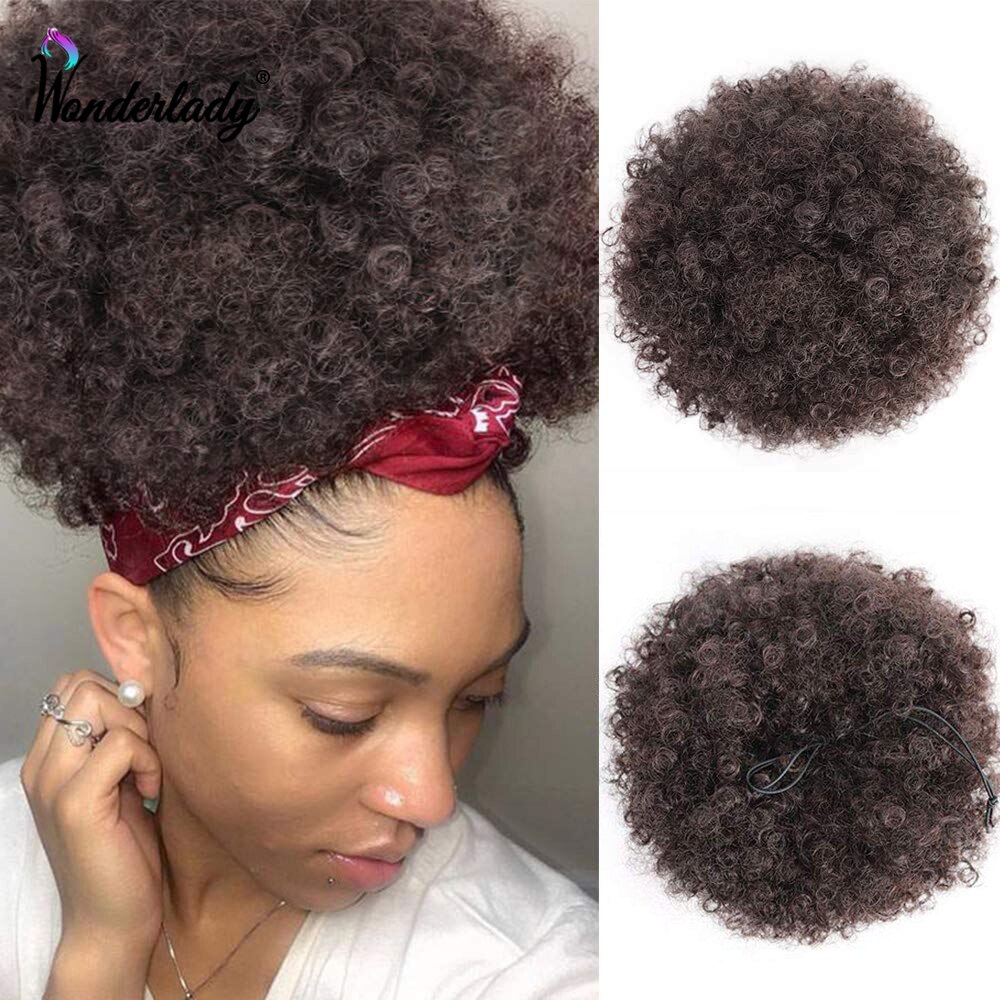 WonderLady Updo Buns Chignon Synthetic Curly Hair 10" Large Short High Puff Afro Kinky Ponytail Drawstring Hairpiece For Women