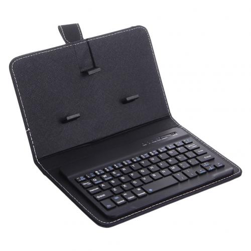 Portable Wireless Bluetooth Keyboard with Faux Leather Case for iPhone Phone: Black