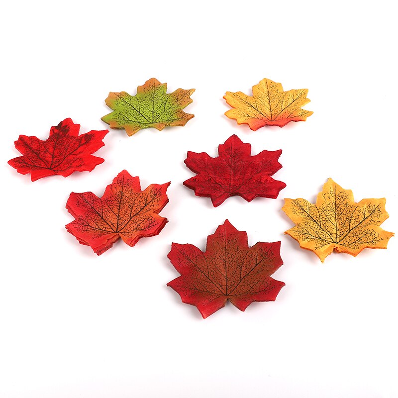 100Pcs Maple Leaves Artificial Leaves Simulation Halloween Autumn Leaves For Wedding Table Decorations Crafts Thanksgiving Day