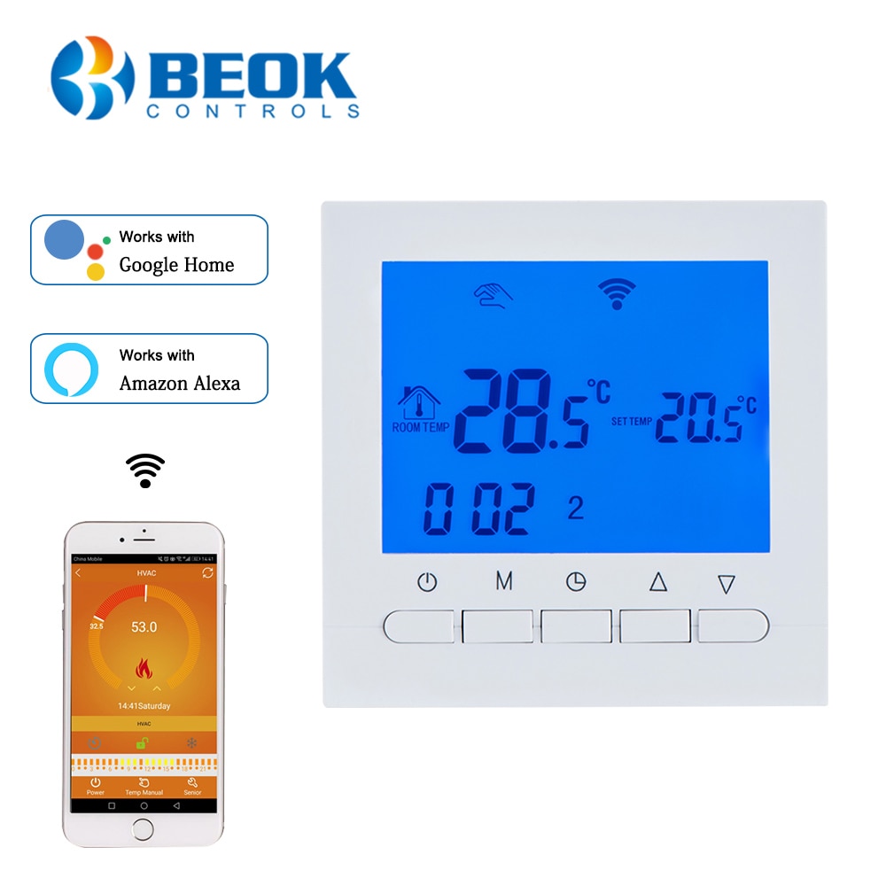 BEOK BOT-313WIFI Caldaia A Gas Termostato per il Riscaldamento Blue & White AC220V Wifi Regolatore di Temperatura per Caldaie Settimanale Programmabile